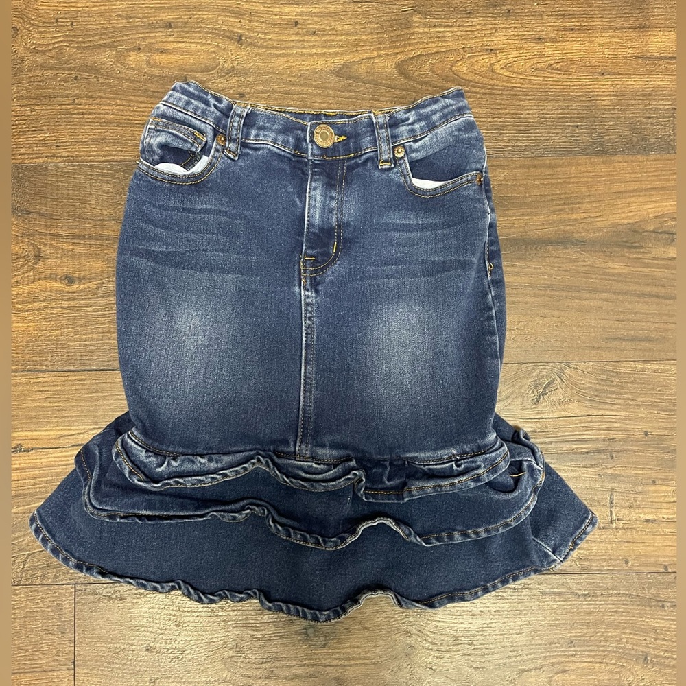 Little girls ruffle denim skirt